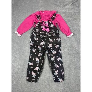 Happy Kids Overalls Set Toddler 3T Pink Floral Good Vintage Ruffle Bow Coquette